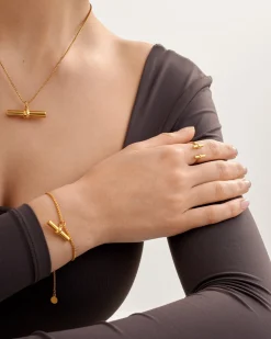 Katie Loxton Themis Waterproof Gold T-Bar Bracelet Clearance