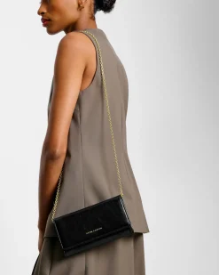 Katie Loxton Zea Patent Crackle Crossbody Purse Black Best