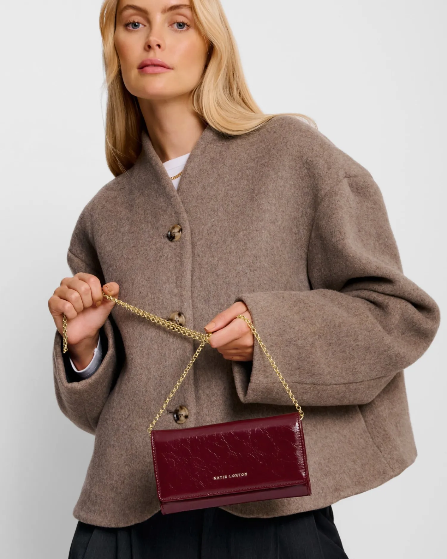 Katie Loxton Zea Patent Crackle Crossbody Purse Cherry Hot